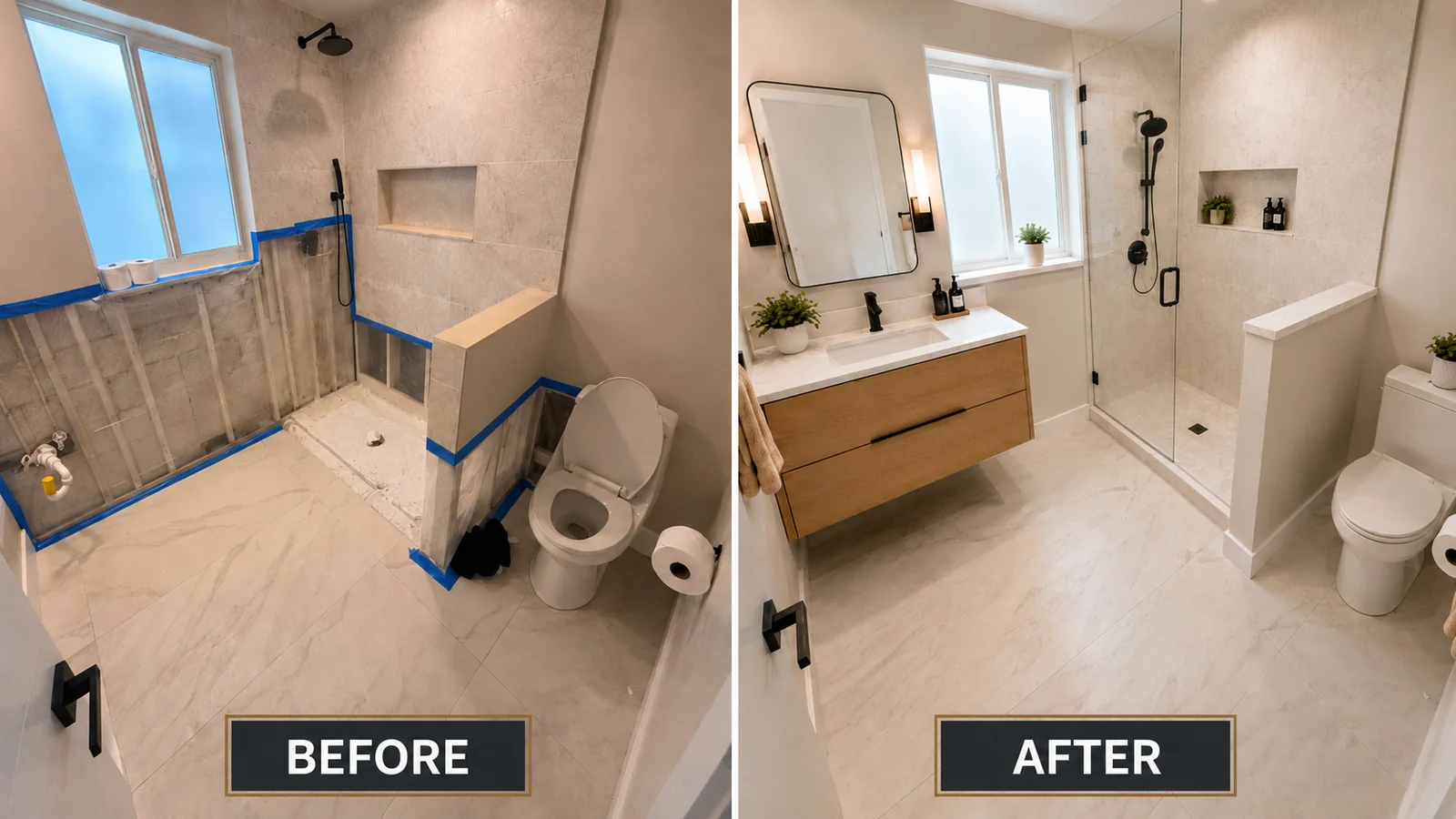 Before and after bathroom remodeling project in South Florida
