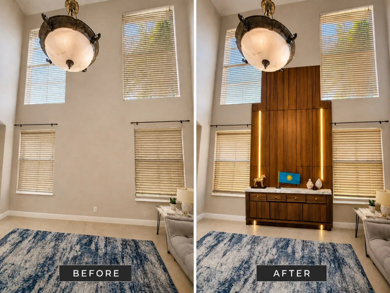 Before and after residential accent wall painting project