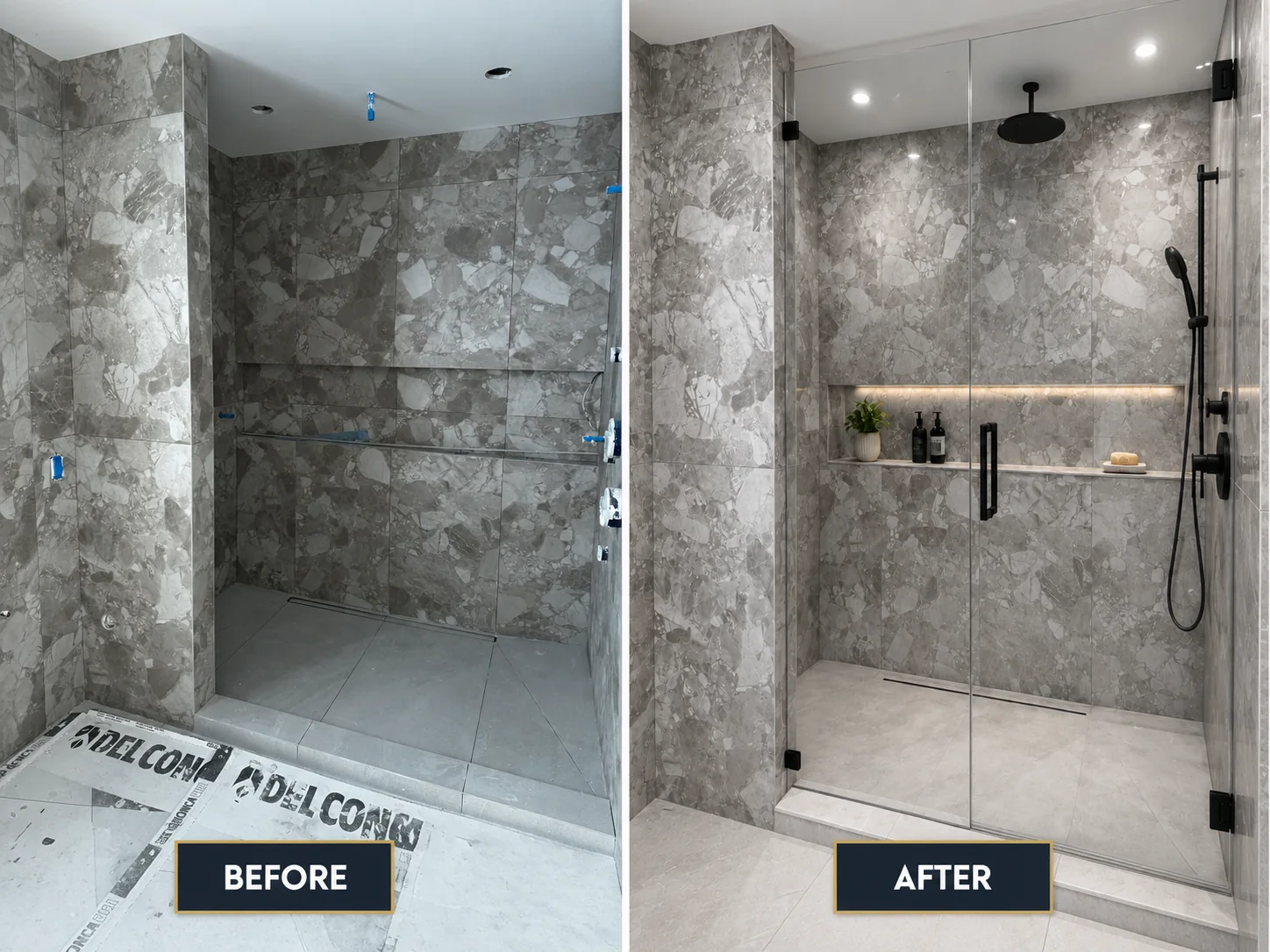 Before and after shower glass bathroom renovation project